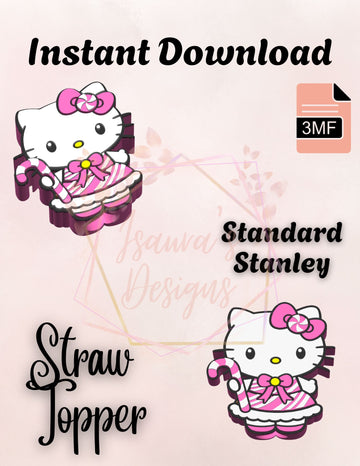 Candy Cane Kitty Straw Topper