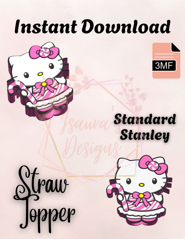 Candy Cane Kitty Straw Topper