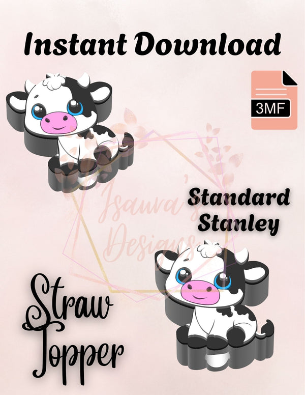 Cute Sitting Cow Straw Topper